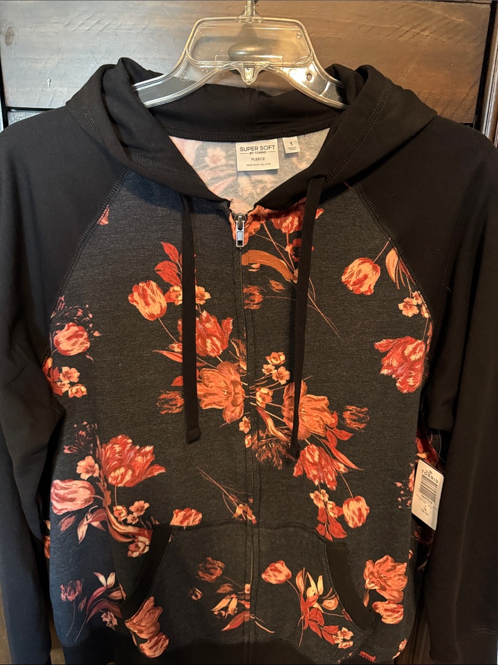 Torrid Black Floral Zip-Up Fleece